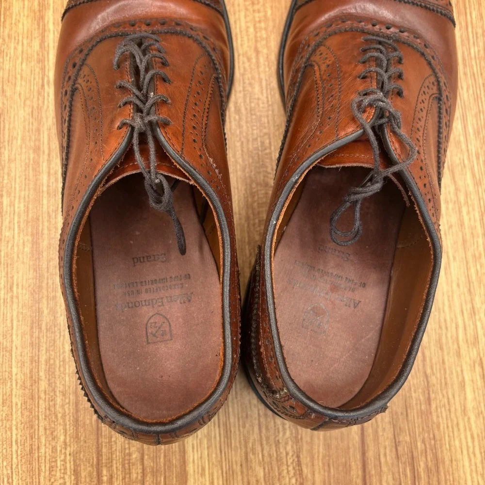Allen Edmonds Strand Oxford Mens 9 D Brown Leather Brogue Cap Toe Dress Shoes